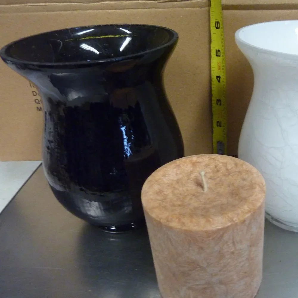 Set of 2 Black Onyx Crackle Glass Candle Holders 5.5” | Moody Glow Small Pillar